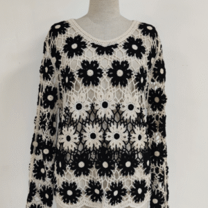 Autumn New French-Style Electric Embroidered Hollow-Out Long-Sleeve Slim-Fit Breathable Casual Pullover Top