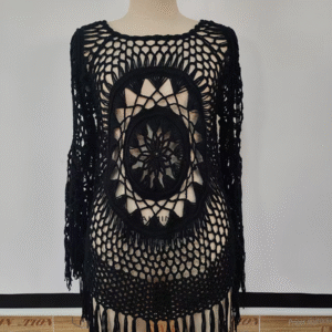 New Sample For 2026 Round Neck Pullover Crochet Hollow Tassel Long Sleeve Knit Sweater Women Casual Seaside Vacation Top