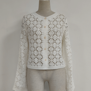 Women Hollowed Out Long Sleeve Lady Knitted Outer Wear Embroidery Cardigan