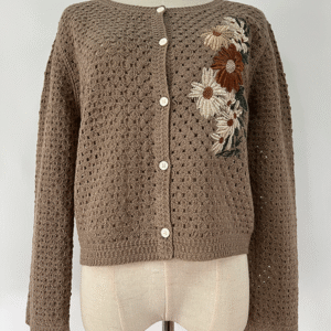 Women Long Sleeve Knitted Outer Wear Hand-embroidered Patch Cardigan