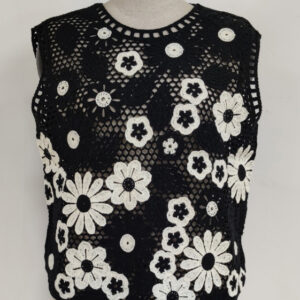 Fashion Spring Summer New Versatile French Design Casual Acrylic Sleeveless Round Neck Embroidered Floral Knitted Vest Top